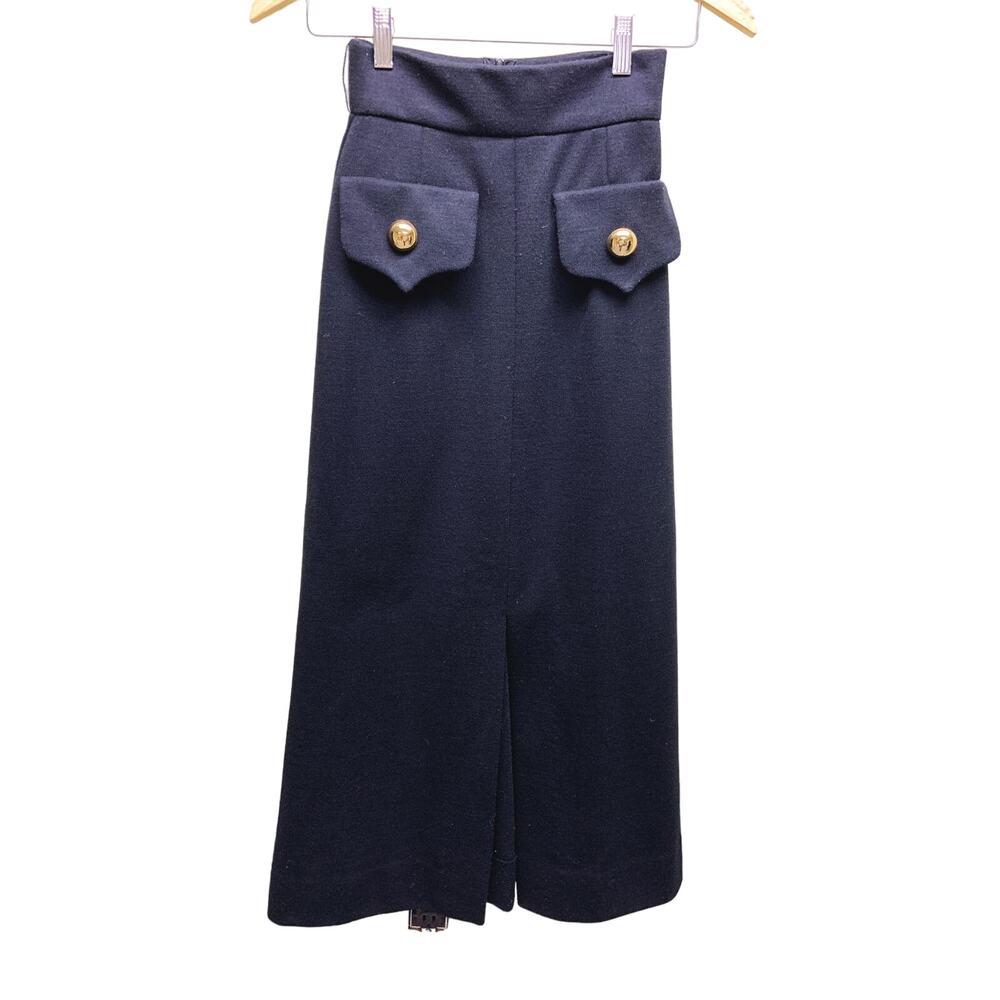 Vintage Caron Black A Line Midi Maxi Skirt with Back Slit XS